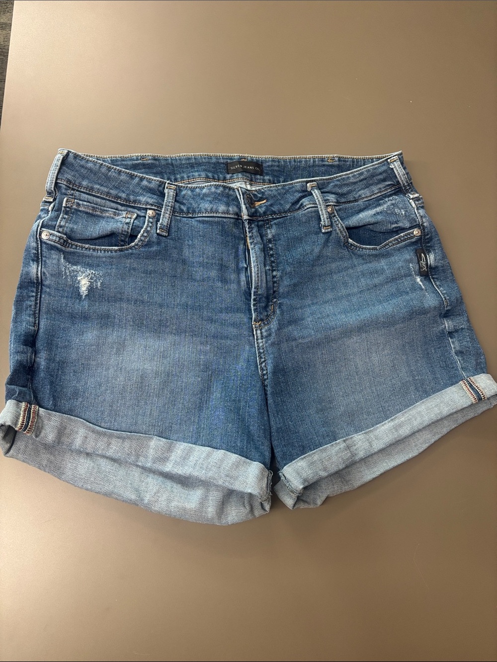Silver Jeans Medium Blue Rolled-Cuff Denim Shorts